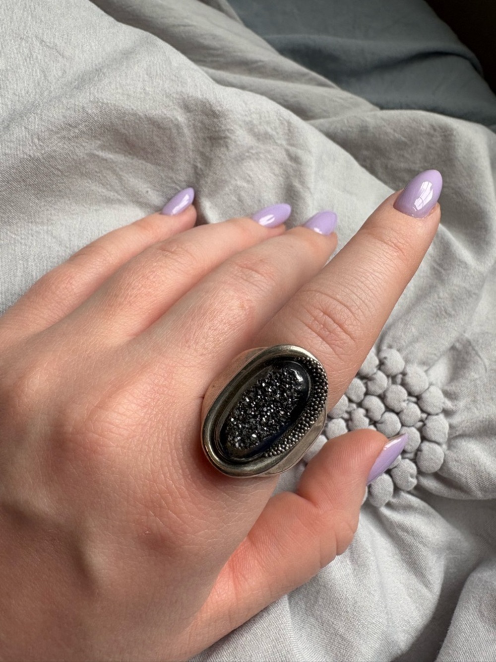 Michael Dawkins Sterling Silver Black Druzy Oval Ring